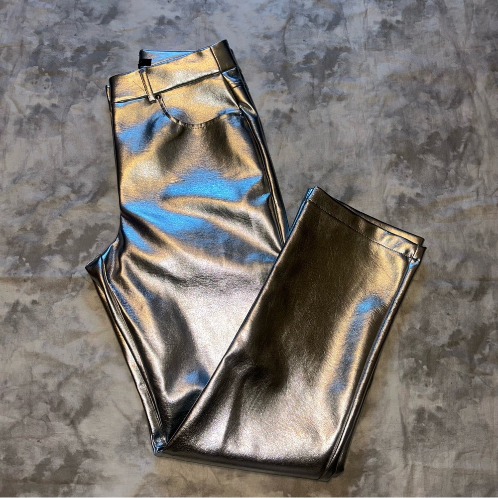 7 for all Mankind Metallic Vegan Leather Straight Leg Jeans